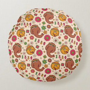 Snuffleupagus en Big Bird Groovy Flower Pattern Rond Kussen