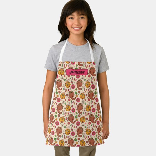 Snuffleupagus en Big Bird Groovy Flower Pattern Schort (Insitu)