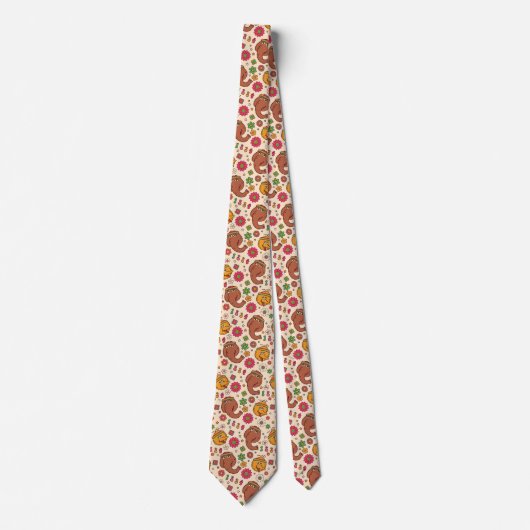 Snuffleupagus en Big Bird Groovy Flower Pattern Stropdas (Voorkant)