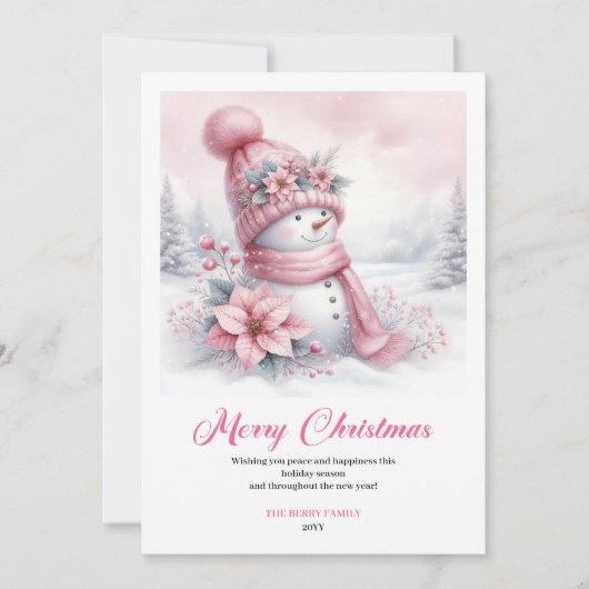 Snug pink snowman kids card digital download edit feestdagenkaart (Voorkant)