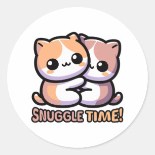 Snuggle Time! Schattigee knuffelkatten Cartoon Ronde Sticker