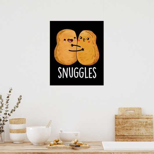 Snuggles Funny Nugget Couple Pun Dark BG Poster (Keuken)