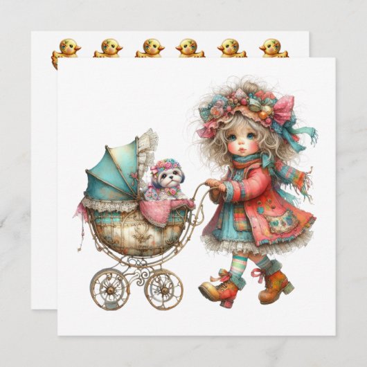 SO Precious Baby Buggy Thema Uitnodiging (Voorkant / Achterkant)