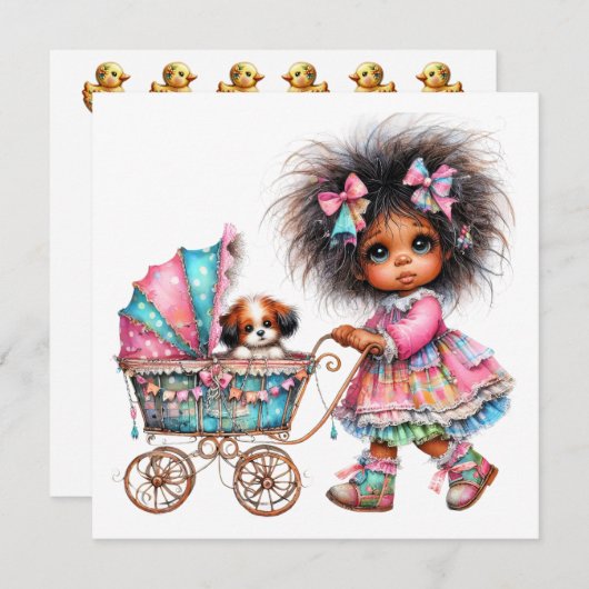 SO Precious Baby Buggy Thema Uitnodiging (Voorkant / Achterkant)