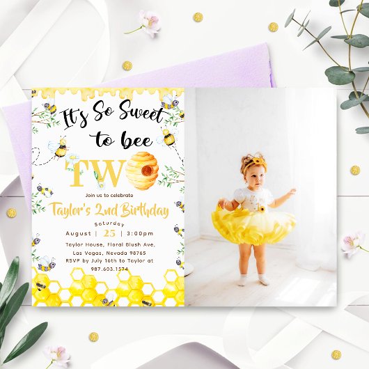 So Sweet To bebe Two Birthday Photo Invitation