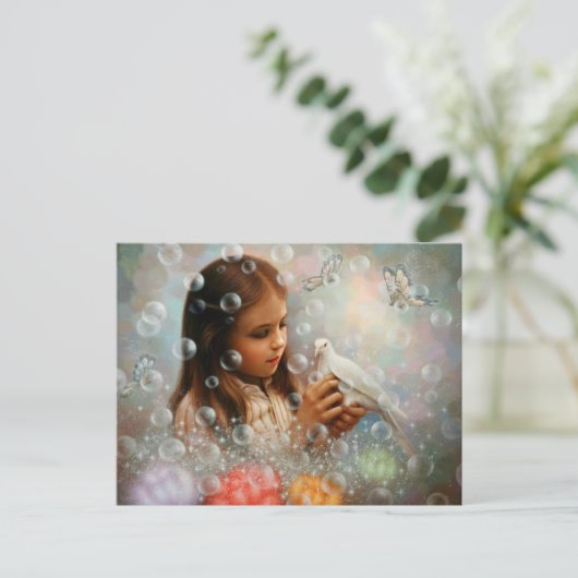 Soap Bubble Girl Briefkaart (Staand voorkant)