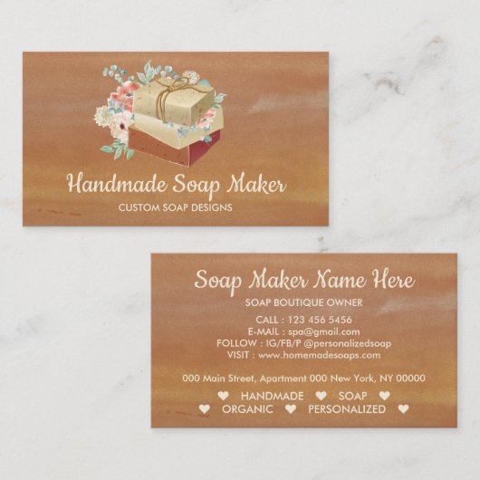 Soap Handmade Bath Bombs Waterverf Brown Visitekaartje (Voorkant / Achterkant)