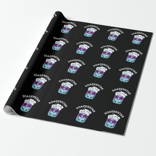 Soaperstar Funny Soap Pun Dark BG Cadeaupapier (Uitgerold)