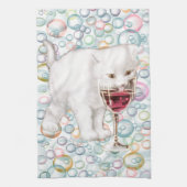 Soapy Bubbles Red Wine Drinker Kitten Tea Towel Theedoek (Verticaal)