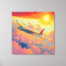 Soaring Airplane - Vibrant Painterly Style Art Canvas Afdruk