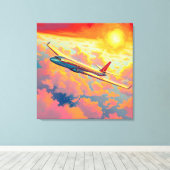 Soaring Airplane - Vibrant Painterly Style Art Canvas Afdruk (Insitu (Houten vloer))