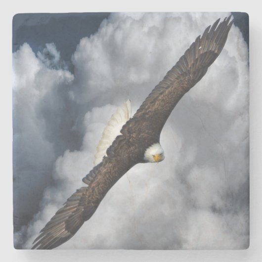 Soaring Bald Eagle en Cloudy Sky Stenen Onderzetter (Voorkant)