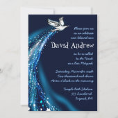 Soaring Dove Bat Bar Mitzvah Uitnodigingsblauw Kaart (Voorkant)
