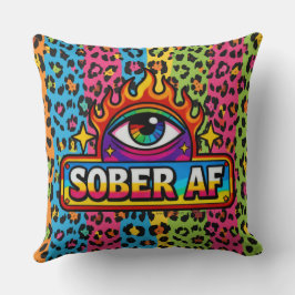 Sober AF - Rainbow Leopard Print -  Kussen