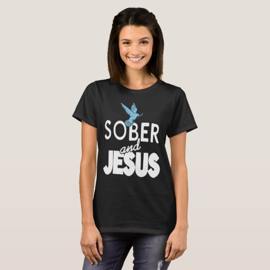 Sober Et Jésus Rétro Chrétien Sobriété T-shirt P (Devant entier)