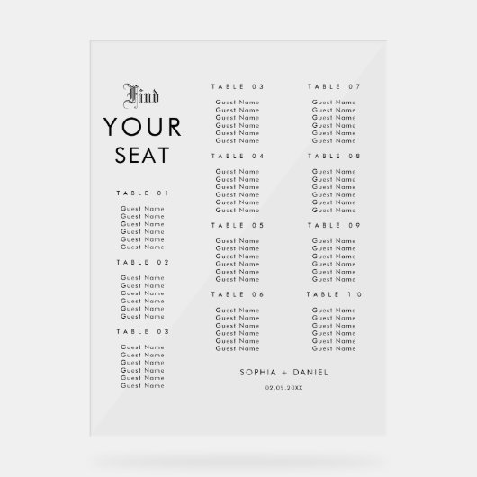 Sobre Élégant Tableau De Mariage Signe Acrylique (Recto)