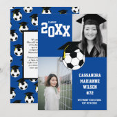 Soccer Afstuderen Sports Blue White Aankondiging (Voorkant / Achterkant)