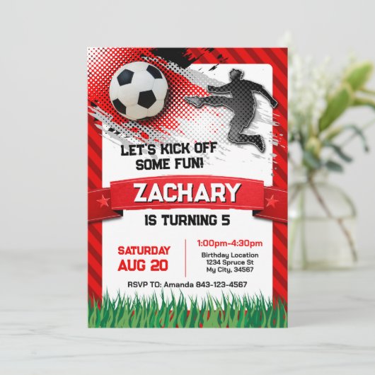Soccer Anniversaire Invitation RED (Debout devant)