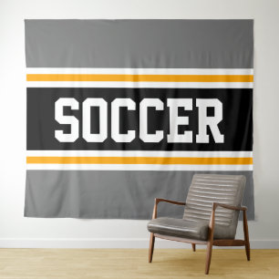 SOCCER Athletic Sporty Grijs Zwart Geel Strepen Wandkleed