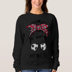 Soccer Aunt Life Messy Bun Hair Leopard Print Moth Trui