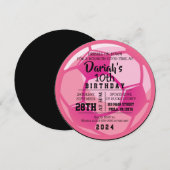 SOCCER BALL ROND rose Anniversaire Invitation (Devant / Derrière)