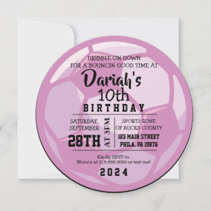 SOCCER BALL ROND rose Anniversaire Invitation