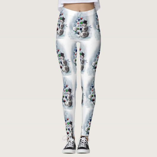 Soccer Ball Snowman Leggings de Noël (Devant)