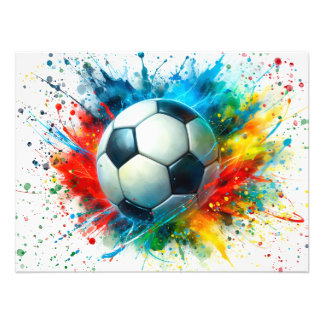 Soccer Ball with Colorful Paint Splatter Foto Afdruk