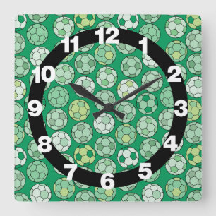 Soccer Balls Green Wall Clock Vierkante Klok