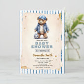 Soccer Bear Baby Shower Invitation Kaart (Staand voorkant)