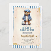 Soccer Bear Baby Shower Invitation Kaart (Voorkant / Achterkant)