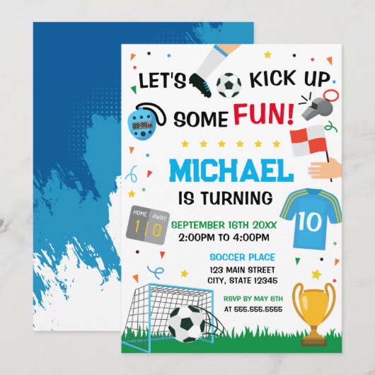 Soccer Birthday boy Invitation (Devant / Derrière)
