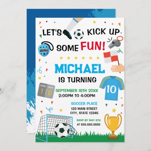 Soccer Birthday boy Invitation Kaart (Voorkant / Achterkant)