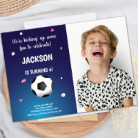 Soccer bleu et foncé Invitations d'anniversaire av