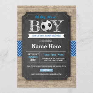 Soccer Blue Boy Baby shower Football nodigt uit Kaart