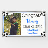 Soccer Blue en Black One Photo Afstuderen Spandoek (Horizontaal)