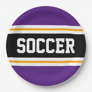 SOCCER Bold Paarse Zwart Geel Racing Stripes Papieren Bordje