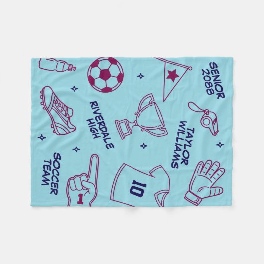 Soccer Doodle Pattern Custom Text Senior Gift Fleece Deken (Voorkant (Horizontaal))