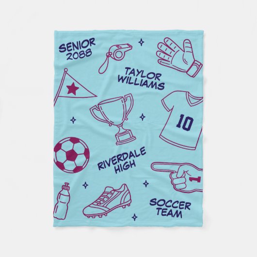 Soccer Doodle Pattern Custom Text Senior Gift Fleece Deken (Voorkant)