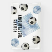 Soccer First Year Down Birthday Party Spandoek (Verticaal)