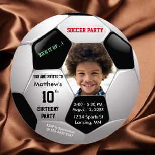 Soccer Fun Foto Birthday Epic Party Invitation Kaart