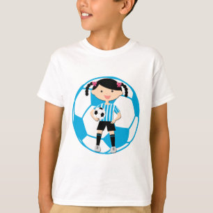 Soccer Girl 2 en Ball Blue en White Stripes T-shirt