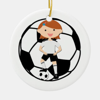 Soccer Girl 3 en Ball Black en White Keramisch Ornament