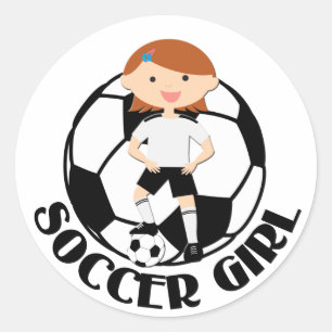 Soccer Girl 3 en Ball Black en White v2 Ronde Sticker