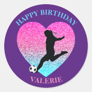 Soccer Girl "Happy Birthday" Heart Ronde Sticker