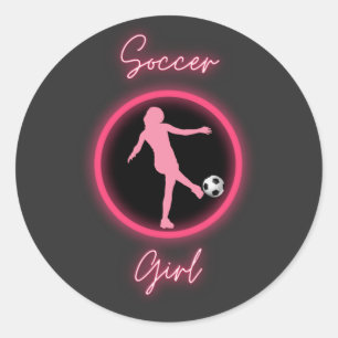 Soccer Girl Pink Glow Ronde Sticker