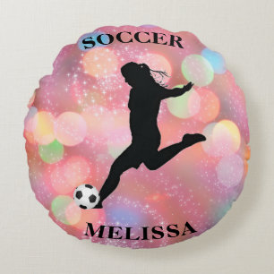 Soccer Girls Colorful Sparkle Rond Kussen