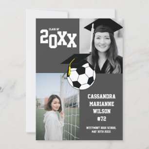 Soccer Graduation Sports Grey Faire-part