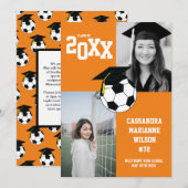 Soccer Graduation Sports Orange Faire-part (Devant / Derrière)