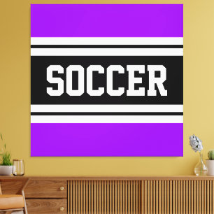 SOCCER Heldere Paarse Zwart Wit Racing Stripes Canvas Afdruk